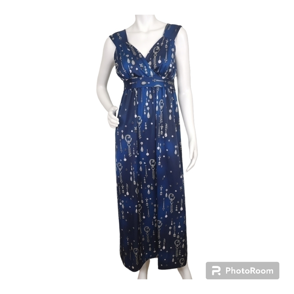 Carmen Marc Valvo Sleeveless Blue Pullover Maxi Dress Size M
